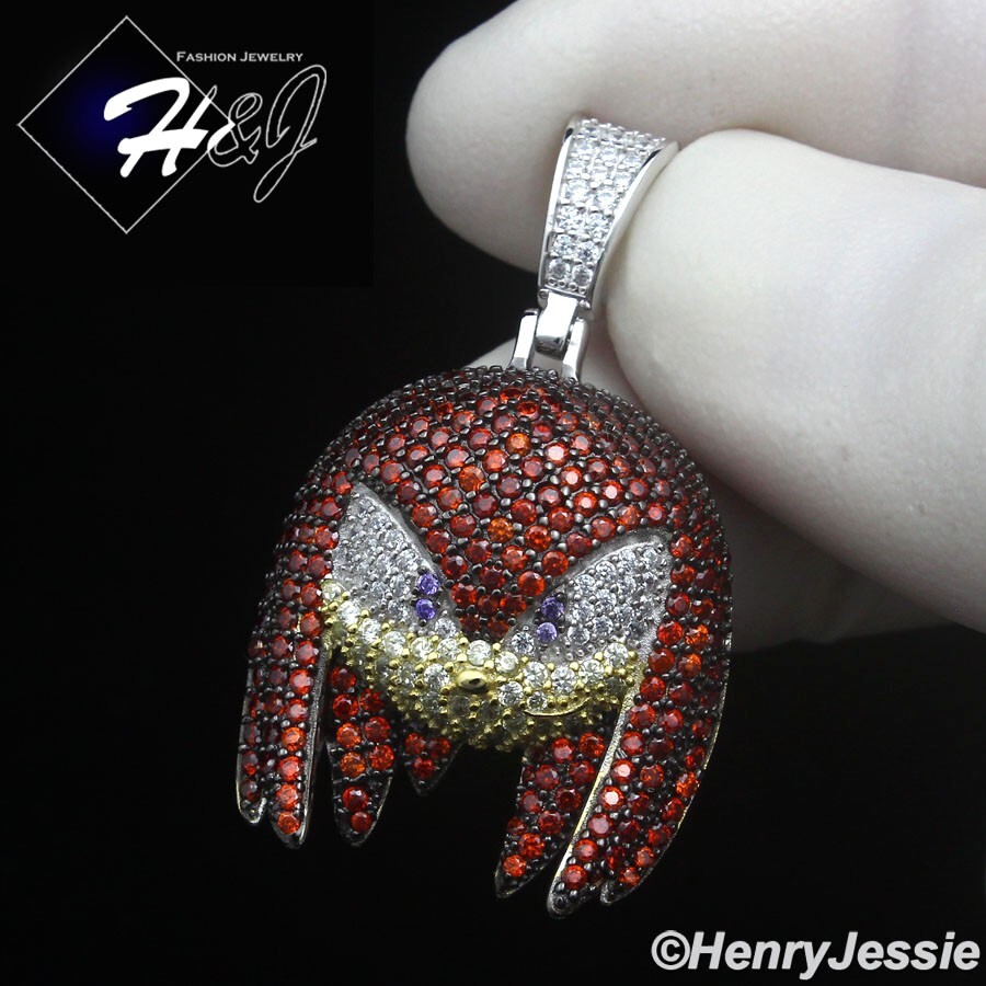 MEN 925 STERLING SILVER FULL ICY BLING CZ HIPHOP 3D SONIC KNUCKLES PENDANT*SP516
