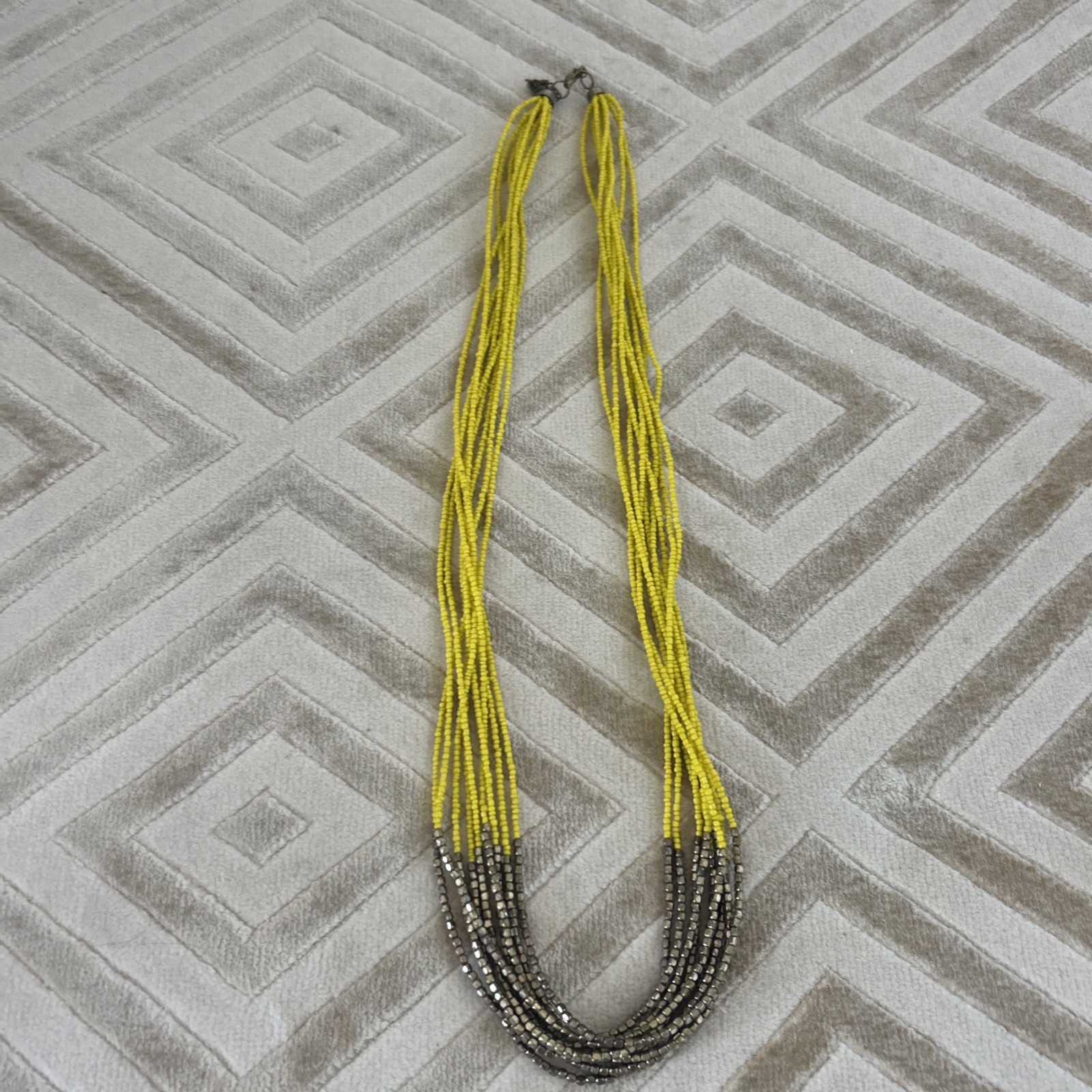Yellow and Gold Metallic Beaded Stand Necklace Costume Jewelry